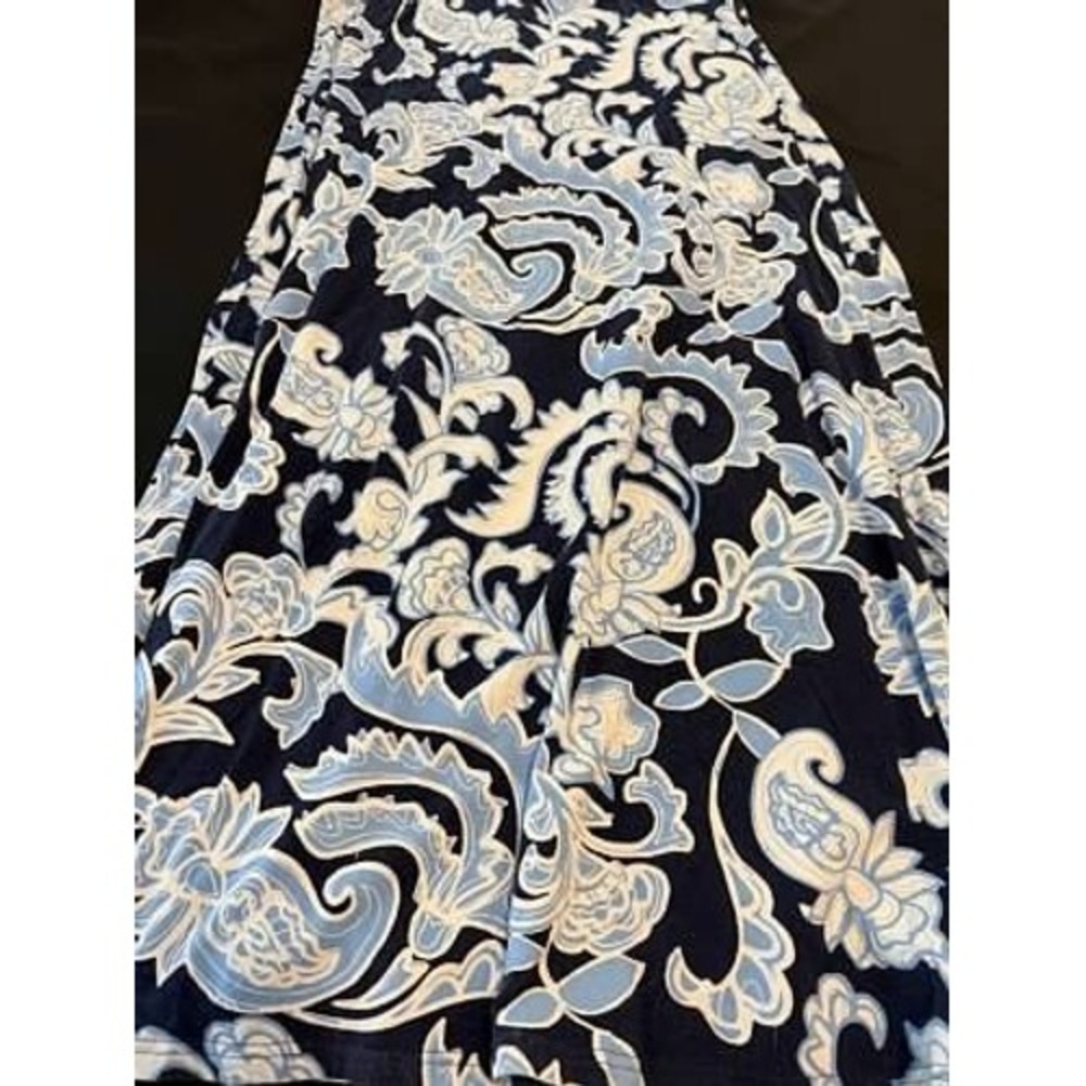 Talbots Navy Blue Paisley Floral Keyhole Back Sleeveless Maxi Dress Large - Picture 10 of 11